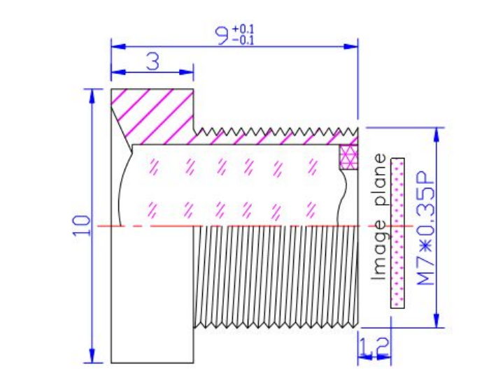 Dibujo de lente de 2,1 mm