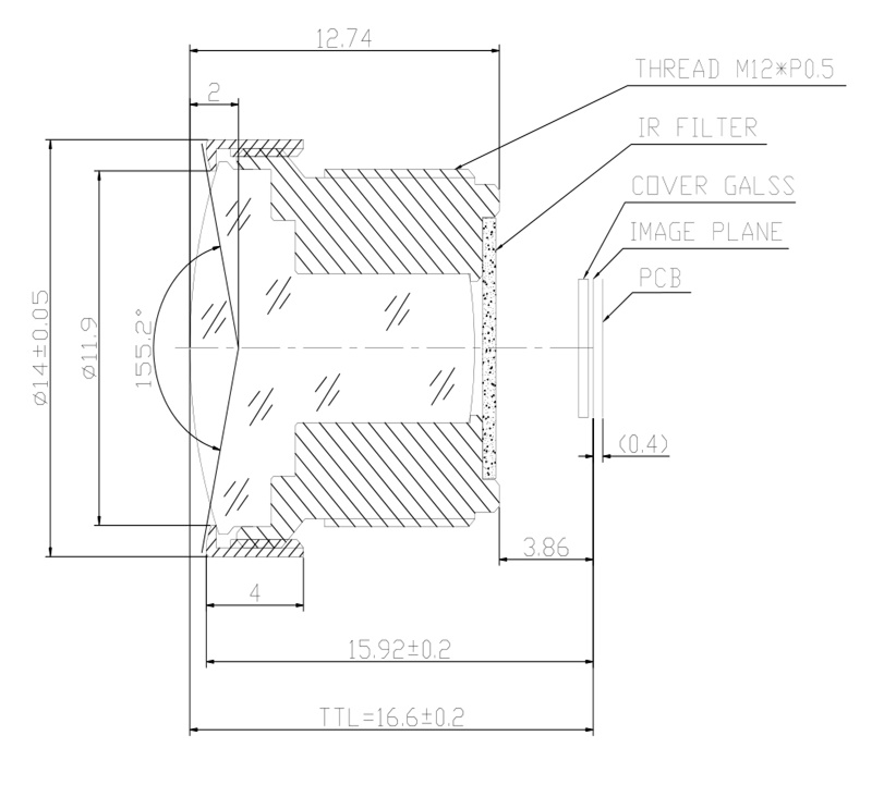 Dibujo de lente de 2,7 mm