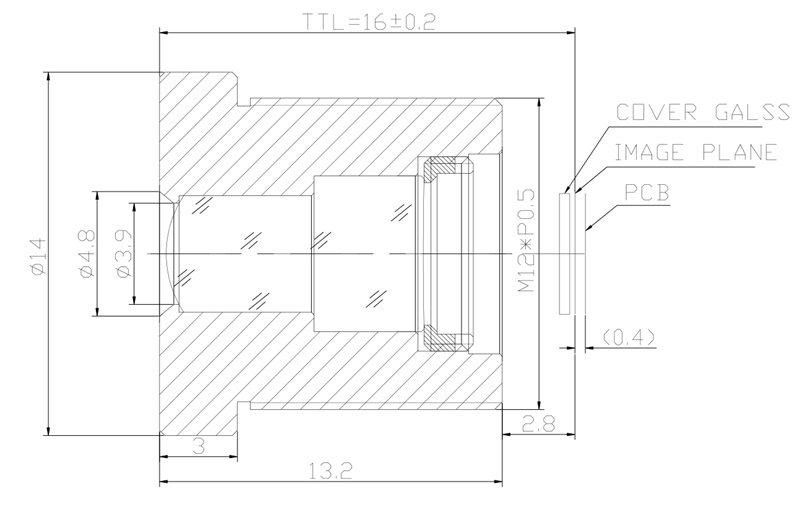 Dibujo de lente CCTV de 16 mm