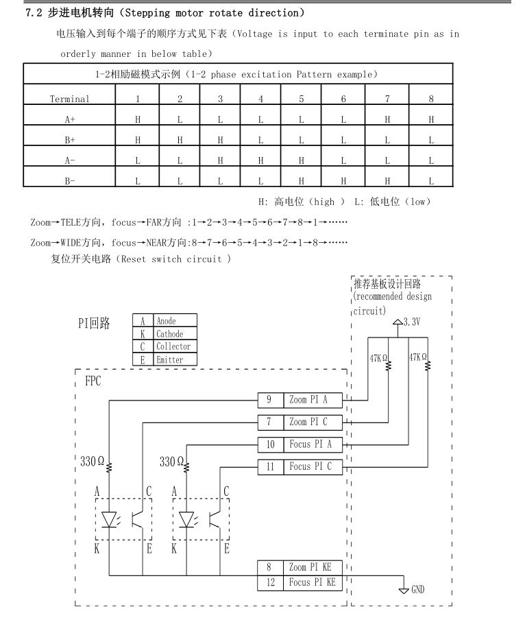 Diagrama del motor paso a paso de 2,8-8 mm